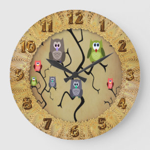 Grande Horloge Ronde Cartoon Great Horned Owls