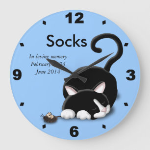 Grande Horloge Ronde Cartoon Kitty avec souris en jouet
