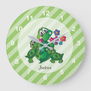 Grande Horloge Ronde Cartoon mignonne Momma Turtle et ses bébés