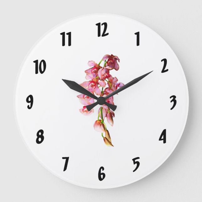 Grande Horloge Ronde Cascade d'orchidées roses (Recto)