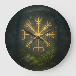 Grande Horloge Ronde Casque d'Awe Aegishjalmur Symbole Protecteur Noroi