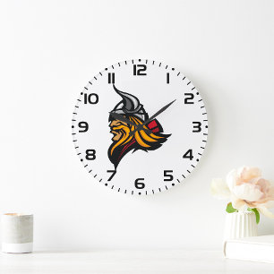 Grande Horloge Ronde Casque et barbe de la tête de guerrier viking Fier