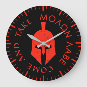 Grande Horloge Ronde Casque spartiate Molon Labe Rouge