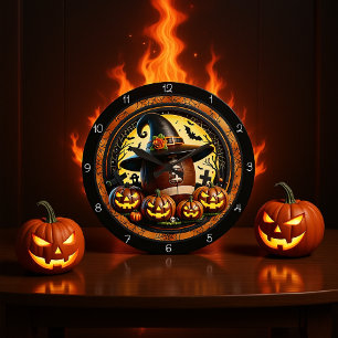 Grande Horloge Ronde Casquette de sorcière de football Halloween