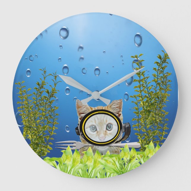 Grande Horloge Ronde Cat dans Scuba Diving Mask (Recto)