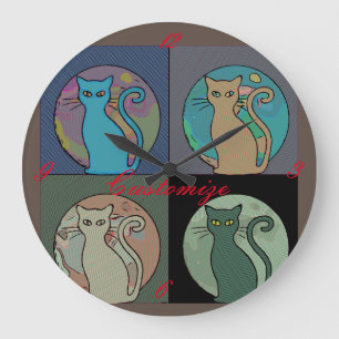 Grande Horloge Ronde Cat Lady Multi Cats assis Thunder_Cove