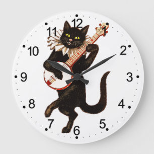 Grande Horloge Ronde Cat playing banjo