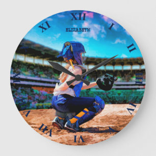 Grande Horloge Ronde Catcher De Softball Et Peinture De Stade
