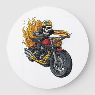 Grande Horloge Ronde Cavalier de Hot Dog � Crâne de Motard Drôle