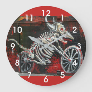 Grande Horloge Ronde Cavalier fantôme grunge de moto