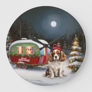 Grande Horloge Ronde Cavalier King Charles Spaniel Caravane Noël