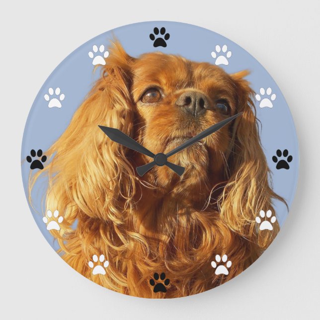 Grande Horloge Ronde Cavalier King Charles Spaniel Dog - Heure Empreint (Recto)