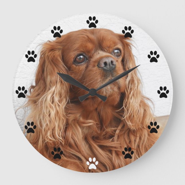 Grande Horloge Ronde Cavalier King Charles Spaniel Dog - Heure Empreint (Recto)