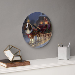 Grande Horloge Ronde Cavalier King Charles Spaniel Noël Festive