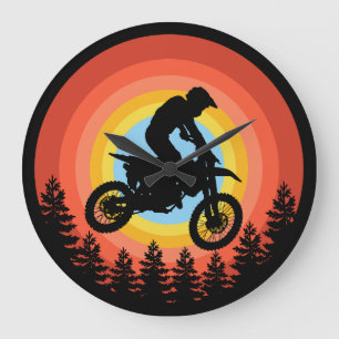 GRANDE HORLOGE RONDE CAVALIER MOTOCROSS COUCHER DE SOLEIL RÉTRO 