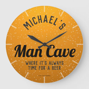 Grande Horloge Ronde Caverne personnalisée d'homme de bière foncée