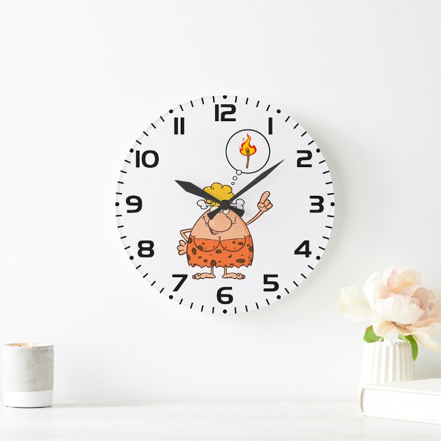 Grande Horloge Ronde Cavewoman pense au bâton de feu (Créateur téléchargé)