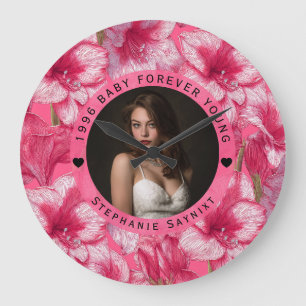 Grande Horloge Ronde Célébration d'anniversaire féminin avec Amaryllis