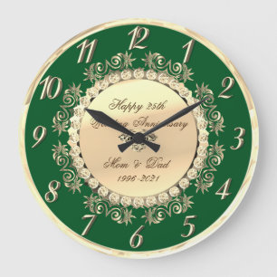 Grande Horloge Ronde Célébration de 25 ans de mariage de diamants verts