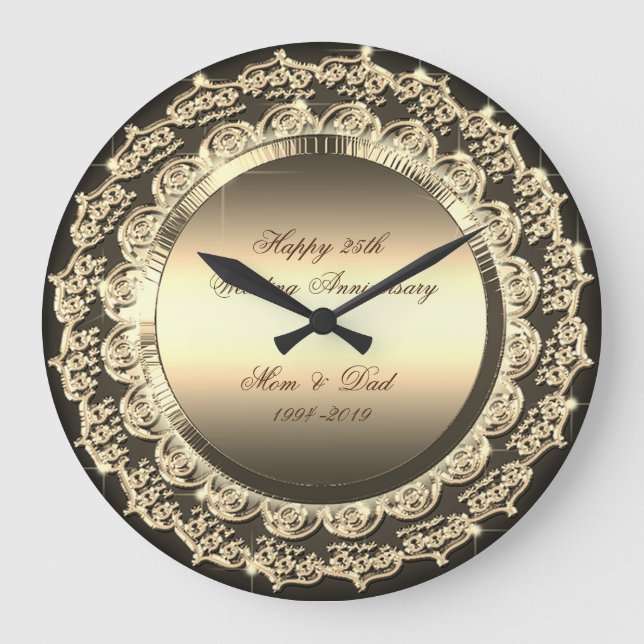 Grande Horloge Ronde Célébration de 25 ans de mariage Gold   Floral (Recto)