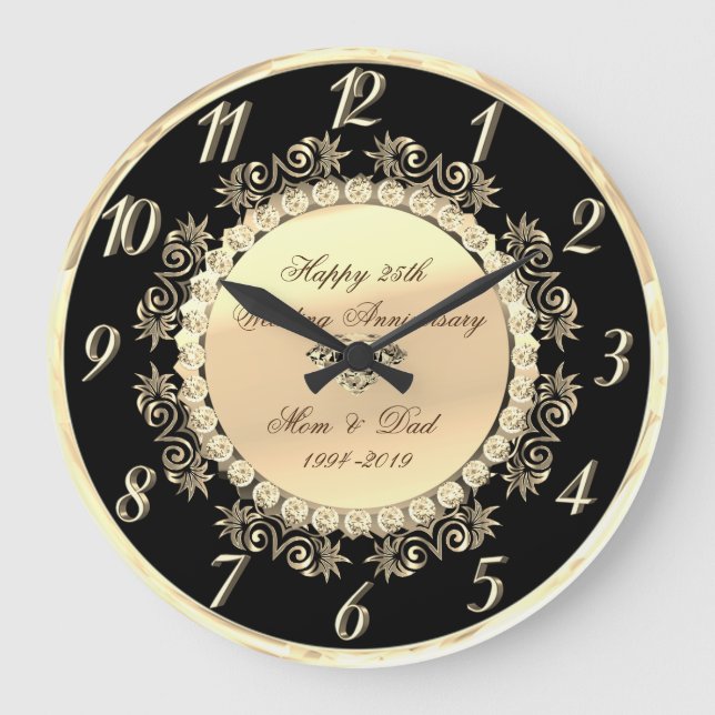 Grande Horloge Ronde Célébration de mariage de 25 ans en or diamants (Recto)