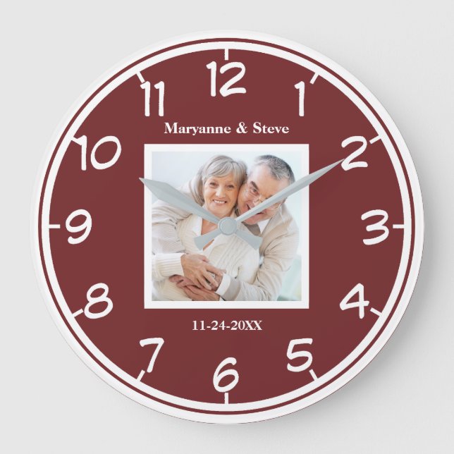 Grande Horloge Ronde Célébration de Mariage de Couples Photo Moderne (Recto)