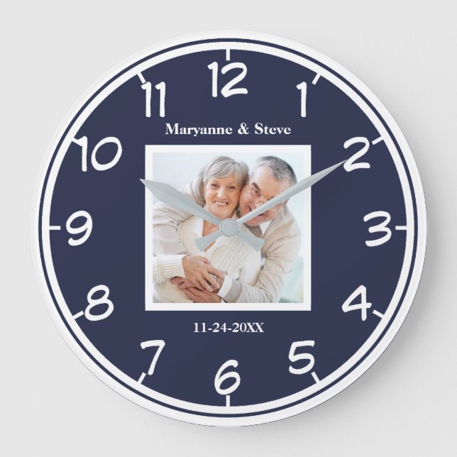 Grande Horloge Ronde Célébration de Mariage de Couples Photo Moderne (Recto)