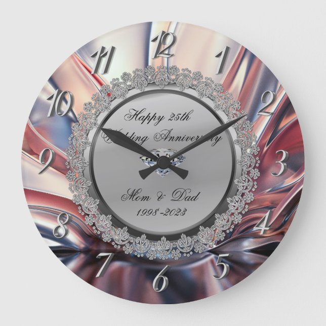 Grande Horloge Ronde Célébration de mariage de diamant d'argent  25 ans (Recto)