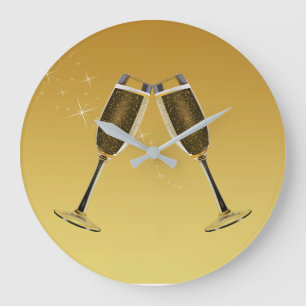 Grande Horloge Ronde Célébration des Lunettes de Champagne sur l'or
