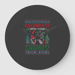Grande Horloge Ronde Célébrez Gnomies Noël Gnomes Arbres Renne