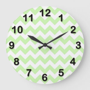 Grande Horloge Ronde Celery Green, Blanc Chevron ZigZag Motif
