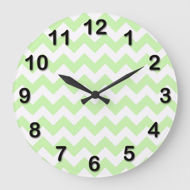 Grande Horloge Ronde Celery Green, White Chevron Zig Zag Pattern (Recto)