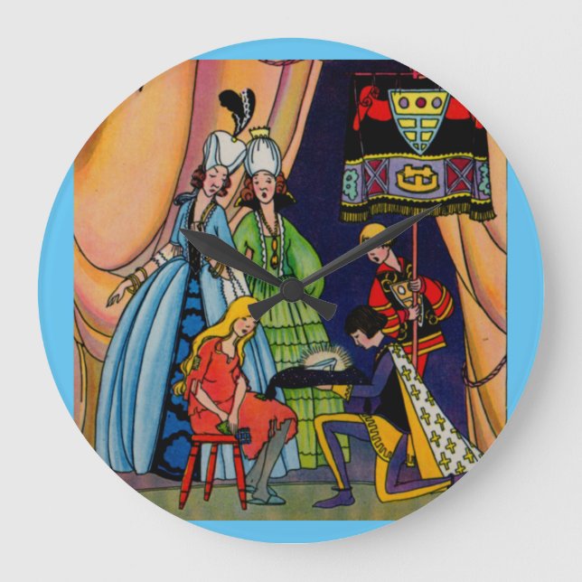 Grande Horloge Ronde Cendrillon, le prince et la glissière en verre (Recto)