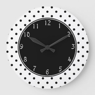 Grande Horloge Ronde Centre noir avec petit Pois noir blanc arrière