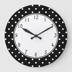 Grande Horloge Ronde Cercle blanc Petit Pois blanc noir b
