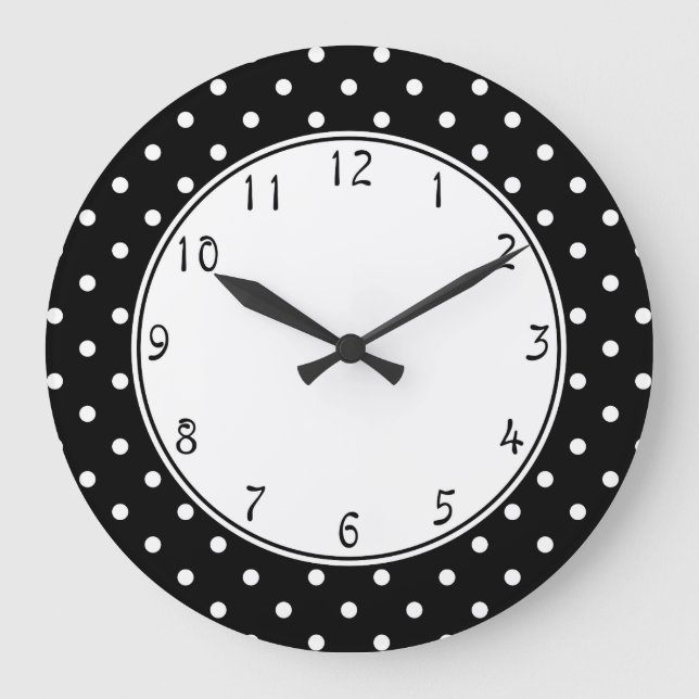 Grande Horloge Ronde Cercle blanc Petit Pois blanc noir b (Recto)