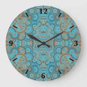 Grande Horloge Ronde Cercle Concentré Dégradé Orange Rust Turquoise