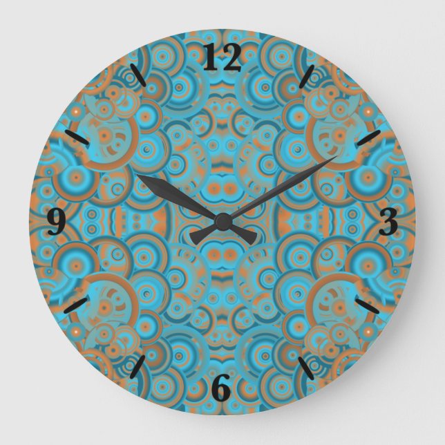 Grande Horloge Ronde Cercle Concentré Dégradé Orange Rust Turquoise (Recto)
