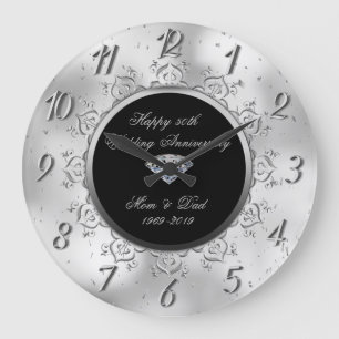 Grande Horloge Ronde Cercle de diamants d'argent 50e anniversaire de ma