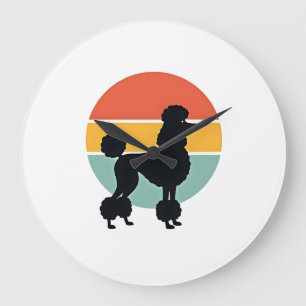 Grande Horloge Ronde Cercle de silhouette de chien rétro coucher de sol