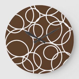 Grande Horloge Ronde Cercles blancs géométriques Brown moderne Abstrait