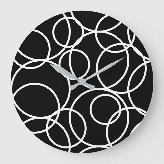 Grande Horloge Ronde Cercles blancs géométriques Noir moderne Abstrait (Recto)
