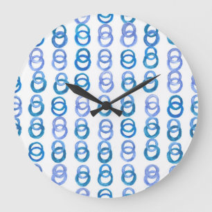 Grande Horloge Ronde Cercles bleus : point de polka aquarelle