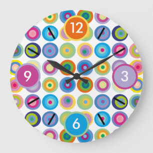 Grande Horloge Ronde Cercles colorés du milieu du siècle moderne Motif