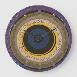 Grande Horloge Ronde Cercles Concentriques Géométriques Rétro Modernes