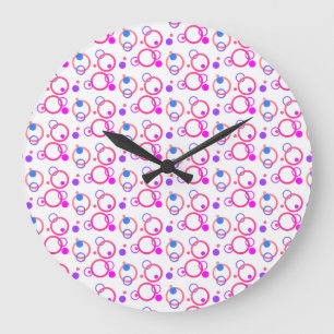 Grande Horloge Ronde Cercles couleur Magenta et Bleu