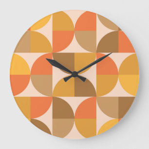 Grande Horloge Ronde Cercles demi Orange et Marron du Milieu de Siècle