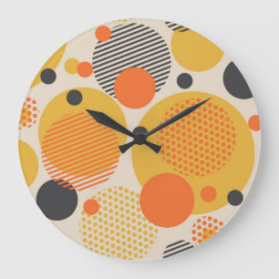 Grande Horloge Ronde Cercles géométriques rétro : 60s Vintage