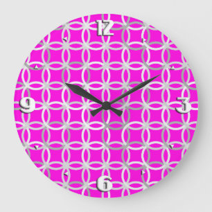Grande Horloge Ronde Cercles, magenta, gris et blanc modernes de la