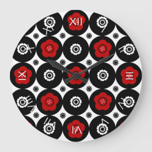 Grande Horloge Ronde Cercles mods à tendance rouge et noire